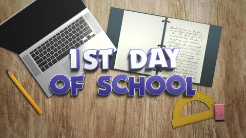First Day Of School with school elements and laptop Stock Footage 171298391