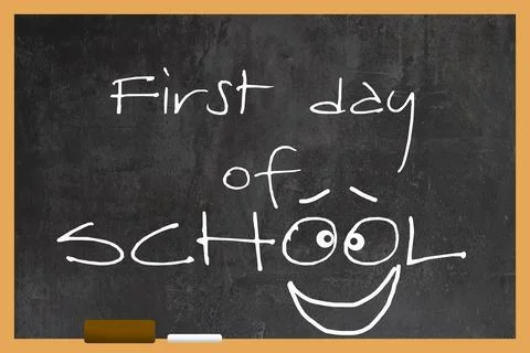 First day of school. Text on the blackboard. Stock Illustration