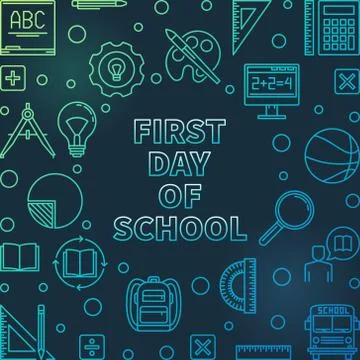 First Day of School vector colored outline concept illustration Stock Illustration