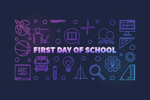First Day of School vector colorful thin line illustration Stock Illustration