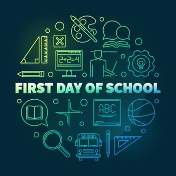 First Day of School vector round bright linear illustration Stock Illustration