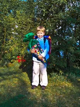 First day at school for the young boy Stock Photos
