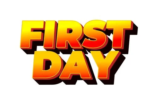 First day. Text effect in 3D style with modern colors イラスト素材