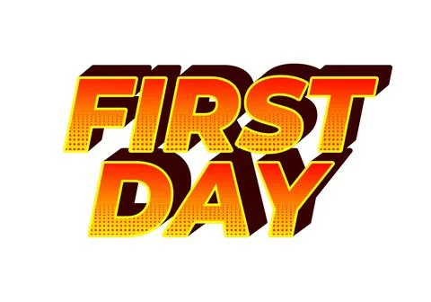 First day. Text effect in 3D style with modern colors イラスト素材