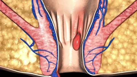 A first degree internal hemorrhoid bulges into the anal canal during bowel mo Stock Illustration