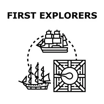 First explorers discovering new lands concept Stock Illustration