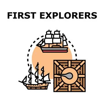 First explorers discovering new lands concept Illustrazione stock