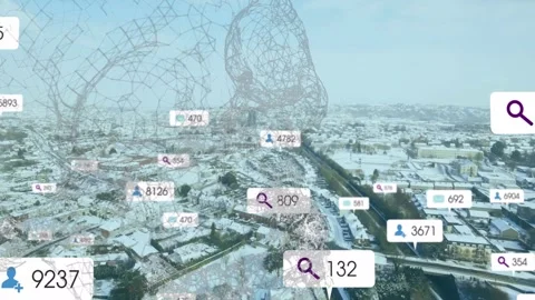 First find badge appearing, data badges filling roofs, canal, nodes forming 스톡 동영상 323454805