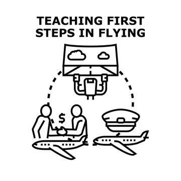 First flight lessons and aviation pilot education Stock Illustration