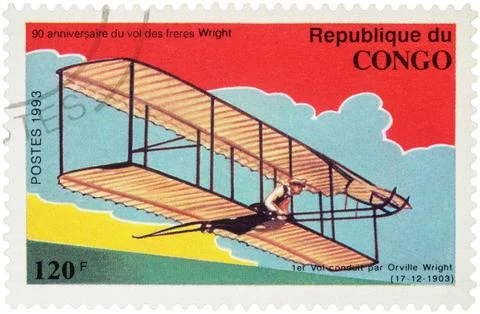 First flight of Orville Wright on the plane in 1903 Stock Photos