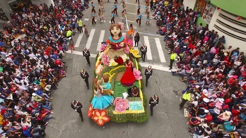 First Float Passes for the Carnival Parade in Ambato Stock Footage 73039506