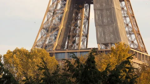 First floor of the Eiffel Tower on sunny day of Autumn in Paris, France Stock Footage 224140110
