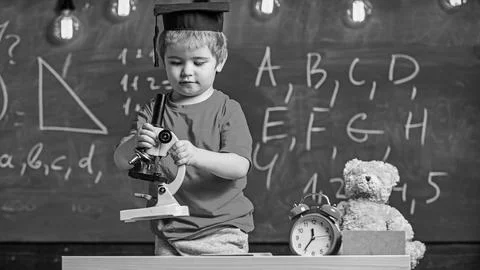 First former interested in studying, learning, education. Child on busy face Stock Photos