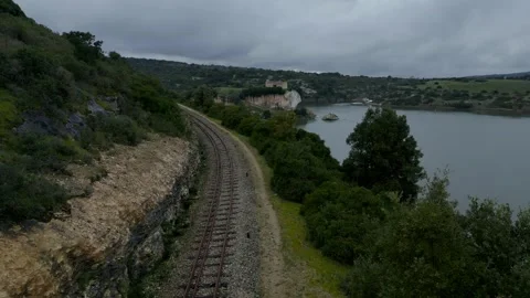 First of four videos about panoramic view of a lake and a church on an islet Stock Footage 241081127