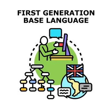 First generation base language programming concept illustration Illustrazione stock