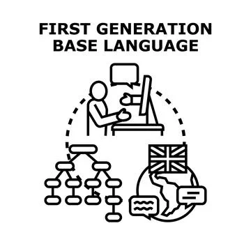 First generation base language programming concept illustration Stock Illustration