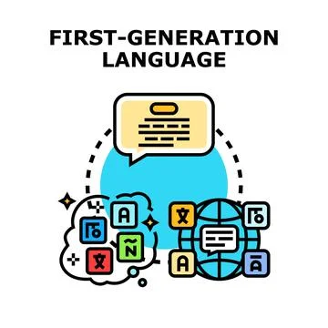 First generation language developing programming code concept Stockillustratie