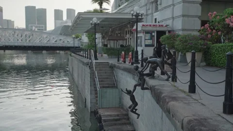 The First Generation Sculpture Installed at Boat Quay Singapore Stock Footage 276205927