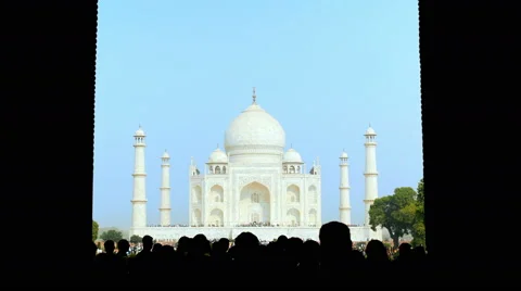 First glimpse of Taj Mahal, bustling crowd Stock Footage 51003601