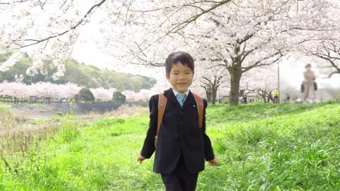 A First Grader Boy Walking with a Smile Stock Footage 331979770