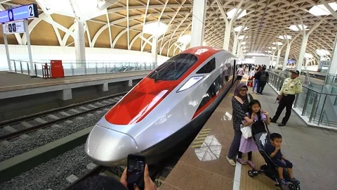 THE FIRST HIGH SPEED RAIL TRAIN IN INDONESIA NAMED WHOOSH. Stock Footage 252759230