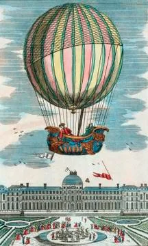 First hydrogen balloon flight, 1783 Ilustración de archivo