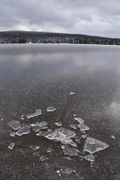 First ice on the lake in the fall Stock Photos