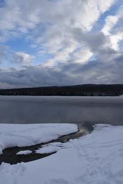 First ice on the lake in the fall Stock Photos