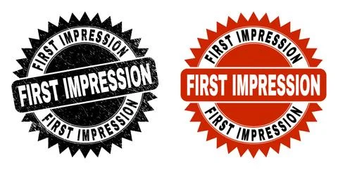 FIRST IMPRESSION Black Rosette Stamp with Unclean Texture Illustrazione stock