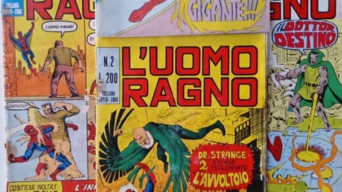 First italian edition of Spider-man's comic books Stock Footage 163889673