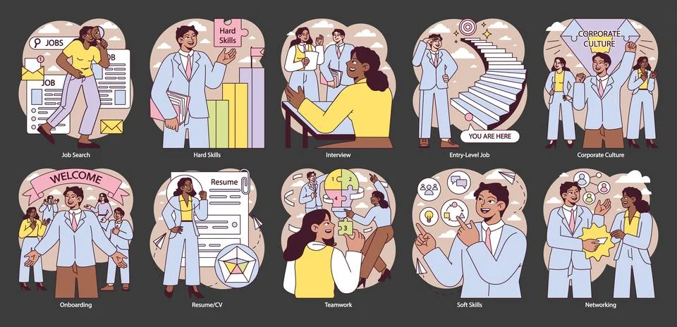 First Job set. Vector illustration. Stock Illustration