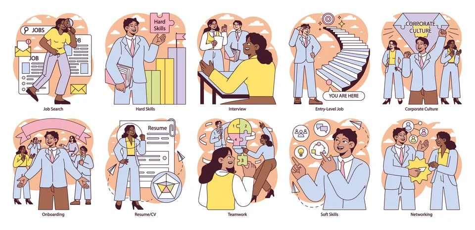 First Job set. Vector illustration. Stock Illustration