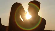 The First Kiss In The Sun. Couple In Love Stock Footage