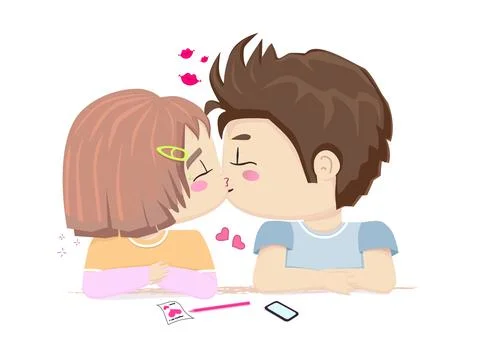 The First kiss, vector illustration, Stock Illustration