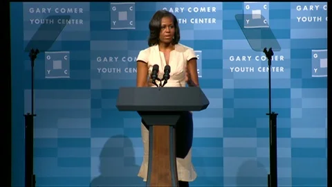 First Lady Obama guides the students at the Gary Comer Youth Center-2012 Stock Footage 106031874