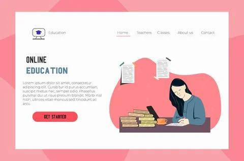 The first landing page screen for an online university Illustrazione stock