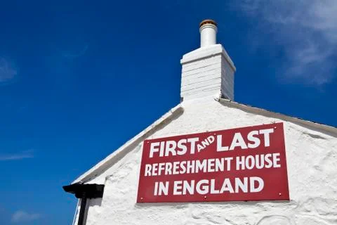 First &amp; Last Refreshment House on Land's End in Cornwall Stock Photos