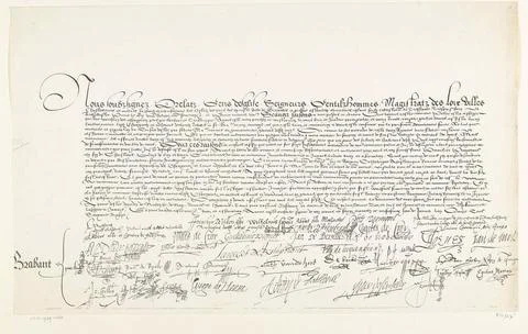 First leaf of the FACSIMILE of the Script of the Brussels Union with signa... Stock Photos
