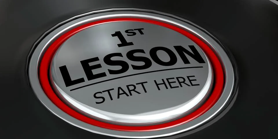 First lesson start here button on black background Stock Illustration