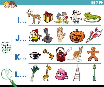 First letter of a word educational activity for children Cartoon Illustrat... Stock Photos