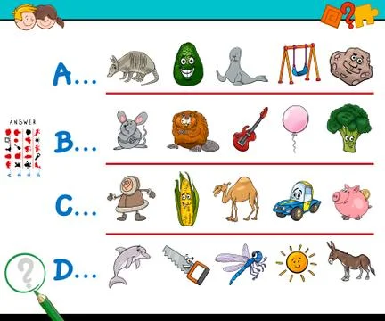 First letter of a word educational game for kids 스톡 일러스트