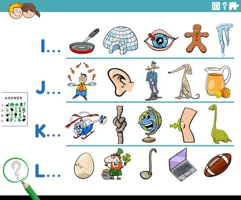 First letter of a word educational task for children Illustrazione stock