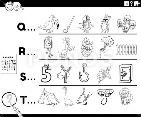 First letter of a word task for kids coloring book page: Graphic #154806869