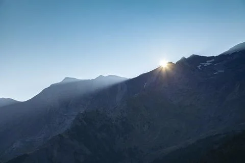 First light of dawn over the mountains Aragonese Pyrenees, Spain. Stock Photos