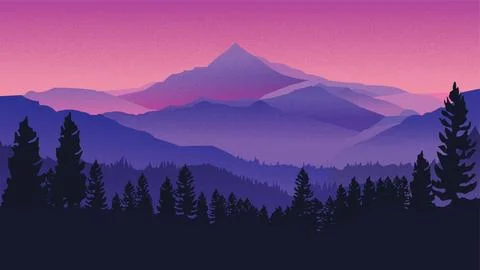 First Light of Day Over Mountain Range Stockillustratie