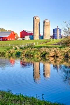 First Light Farm Reflections Stock Photos