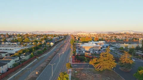 First Light Over College of Alameda in Alameda California Drone Shot Stock Footage 319053403