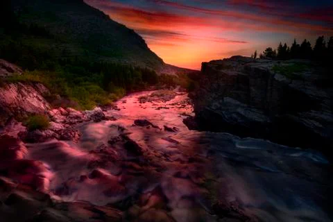 First Light Over Swiftcurrent Creek Stock Photos