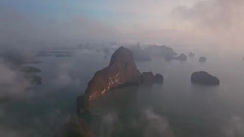 First light reveals cloudy seascape in Phang Nga coastal region, Thailand Stock Footage 310165139
