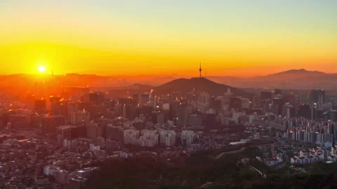 The first light of the year during the winter sunrise. in Seoul, South Korea. Stock Footage 168066133
